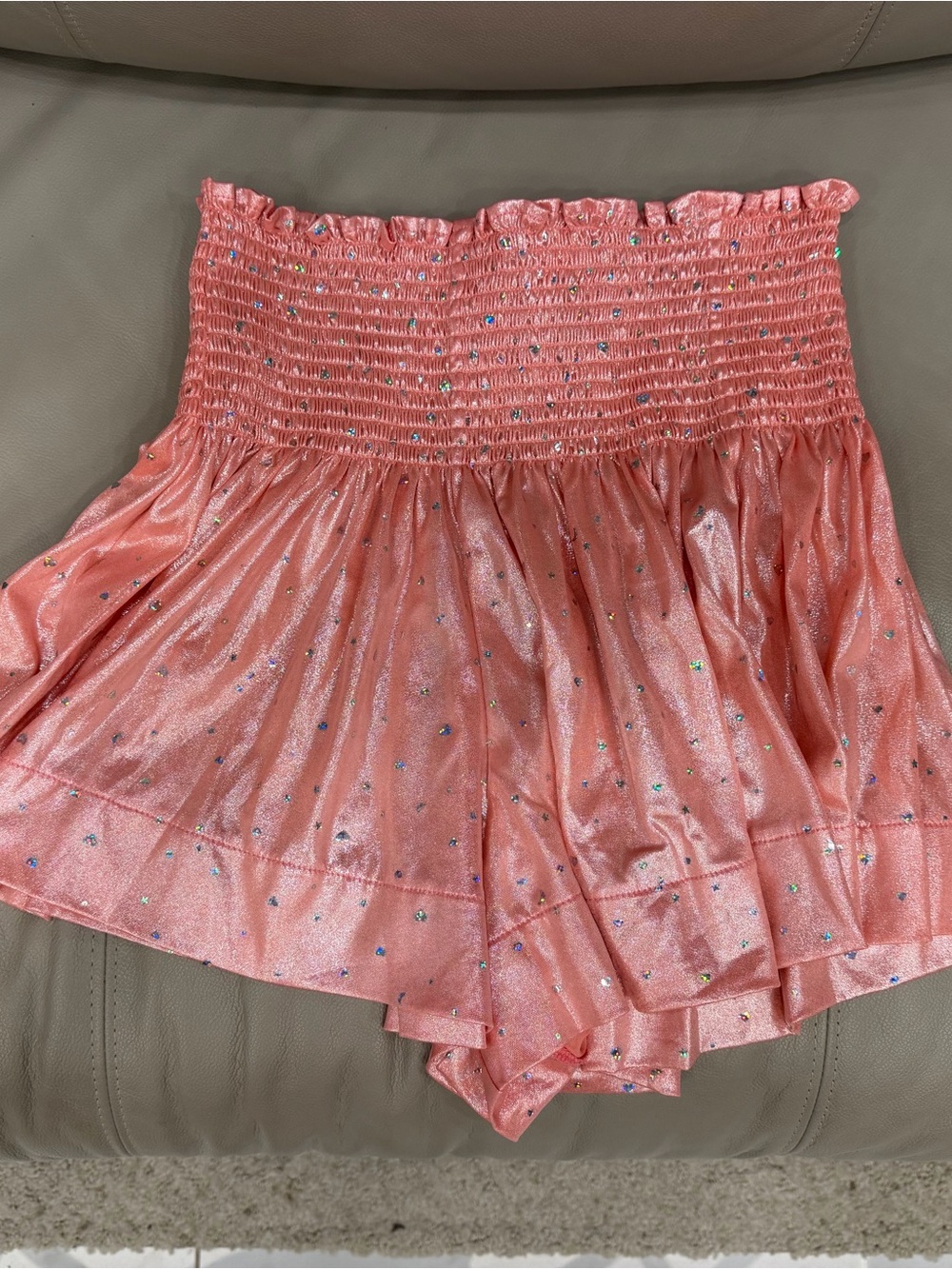 QUEEN OF SPARKLES Pink Shimmery Smocked High-Waist Skort